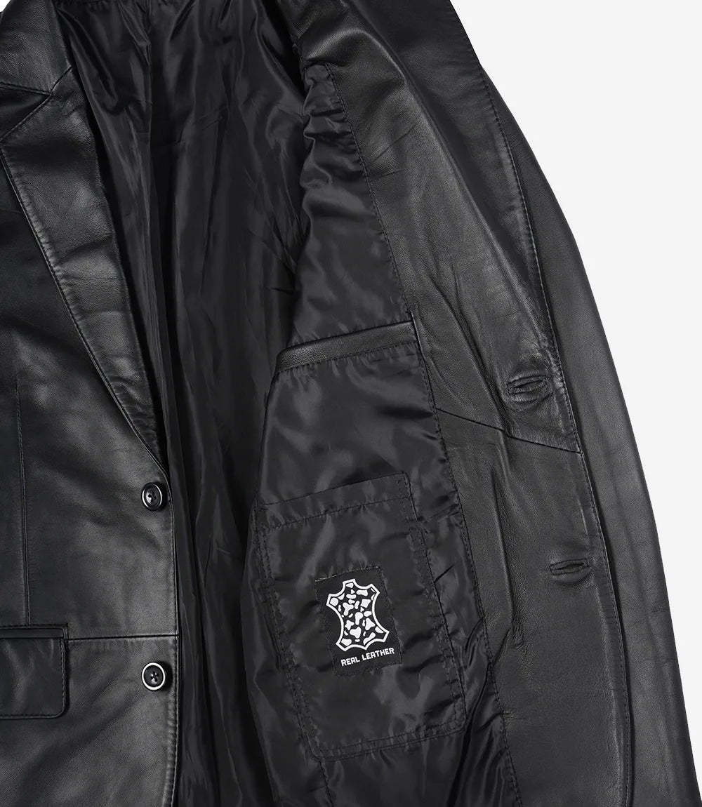 Arya — Men's Black Two-Button Leather Blazer