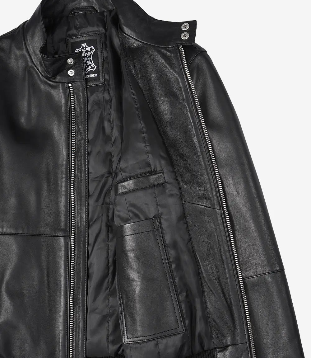 Men's Black Lambskin Leather Bomber Jacket