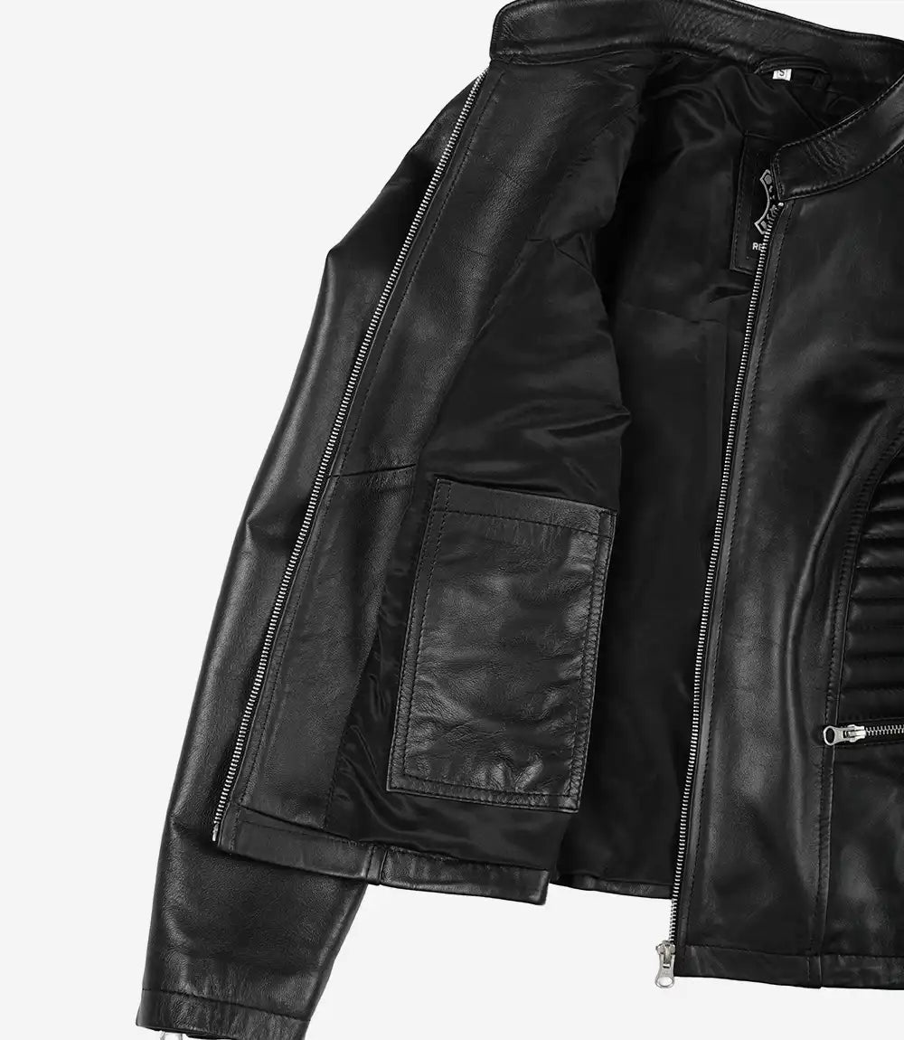 Women's Cafe Racer Black Leather Jacket