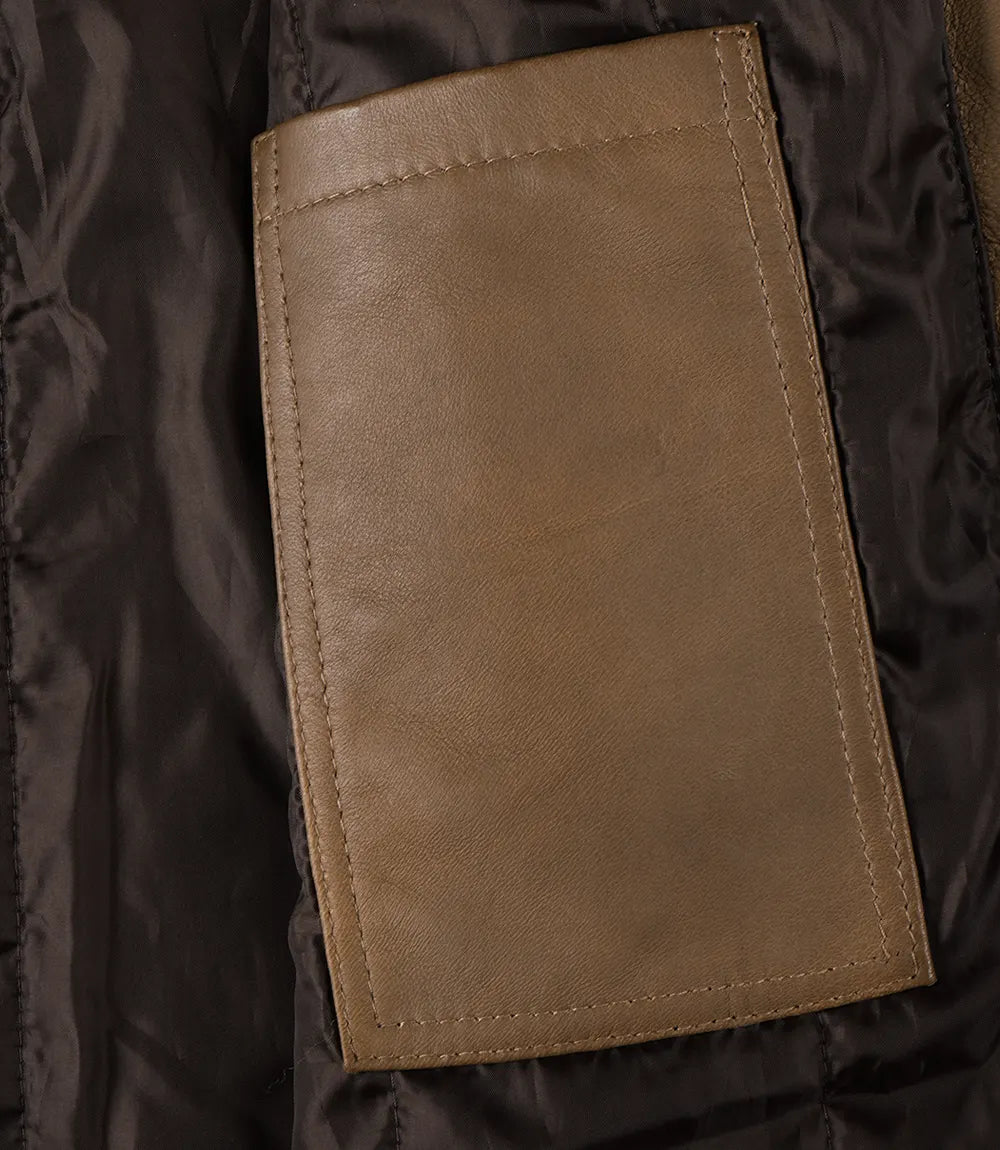 Men's 3/4 Length Brown Leather Car Coat