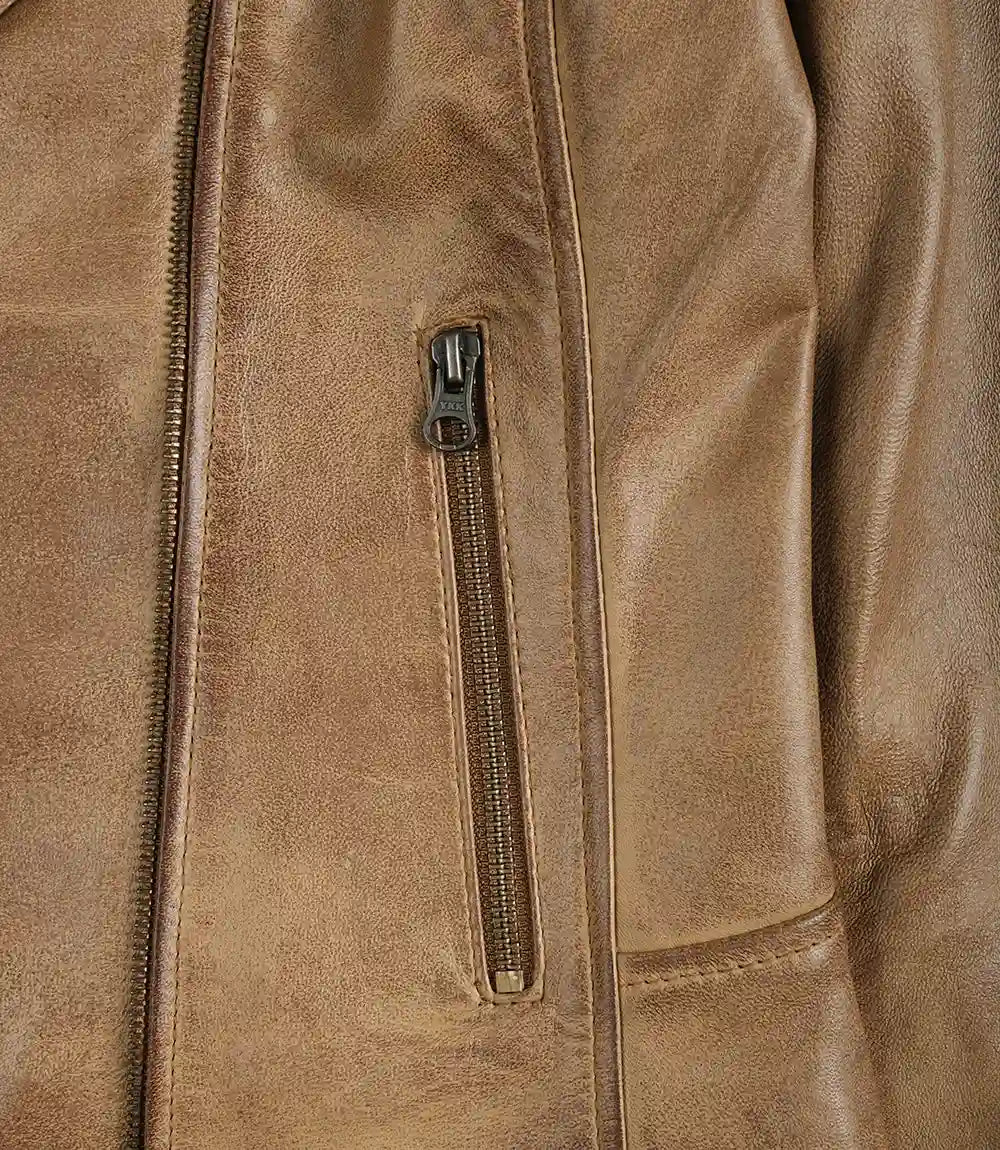 Women's Camel Real Leather Jacket | Biker Style