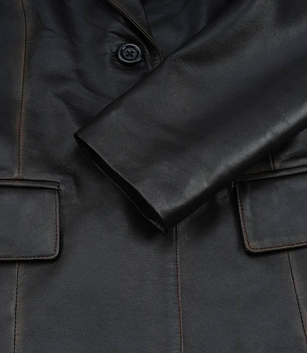 Women's Dark Brown Wax Lambskin Leather Blazer – Two Buttons