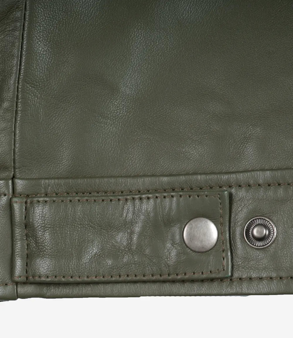 Men's Harrington Olive Green Leather Jacket