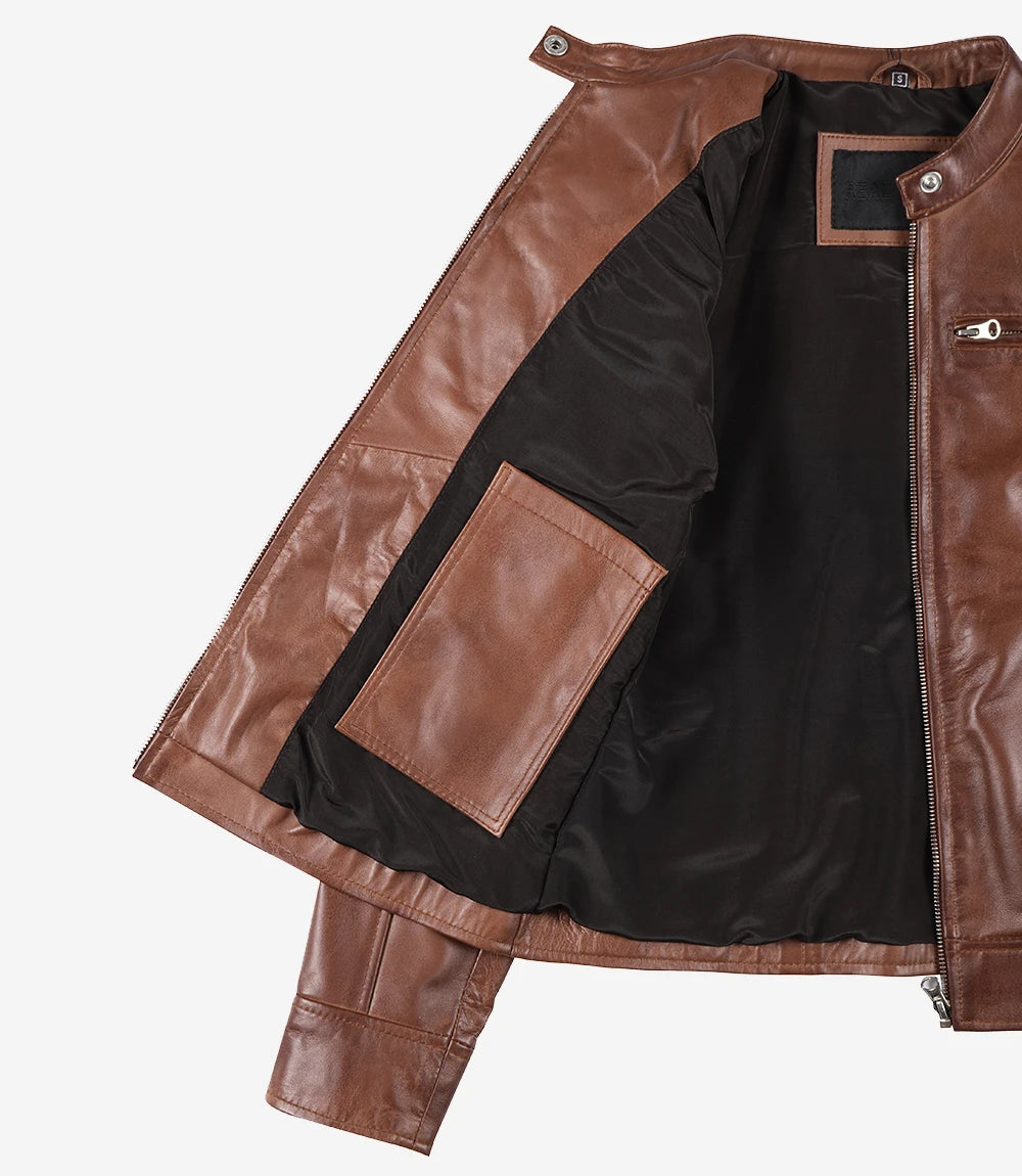 Women's Cognac Brown Leather Jacket