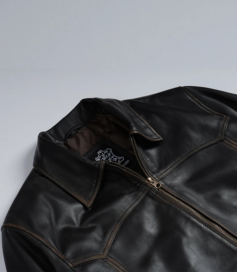 Men's Dark Brown Bomber Lambskin Leather Jacket