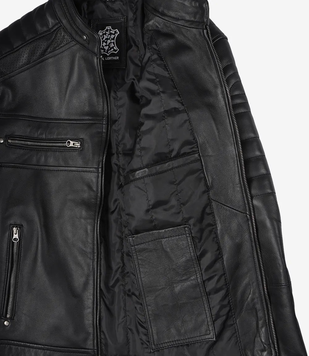 Men’s Black Lambskin Leather Cafe Racer Jacket