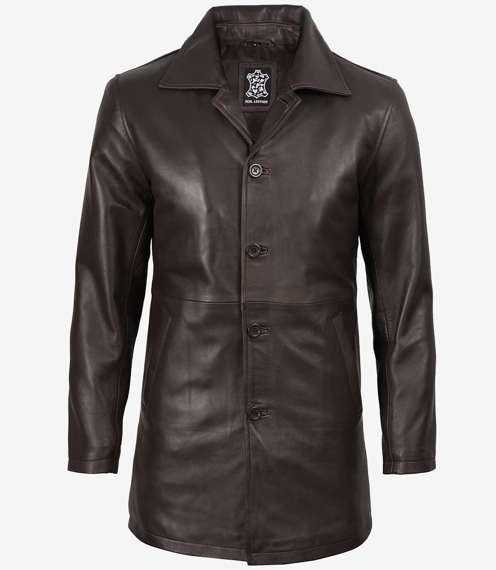 Men's Dark Brown Vintage Real Leather Car Coat