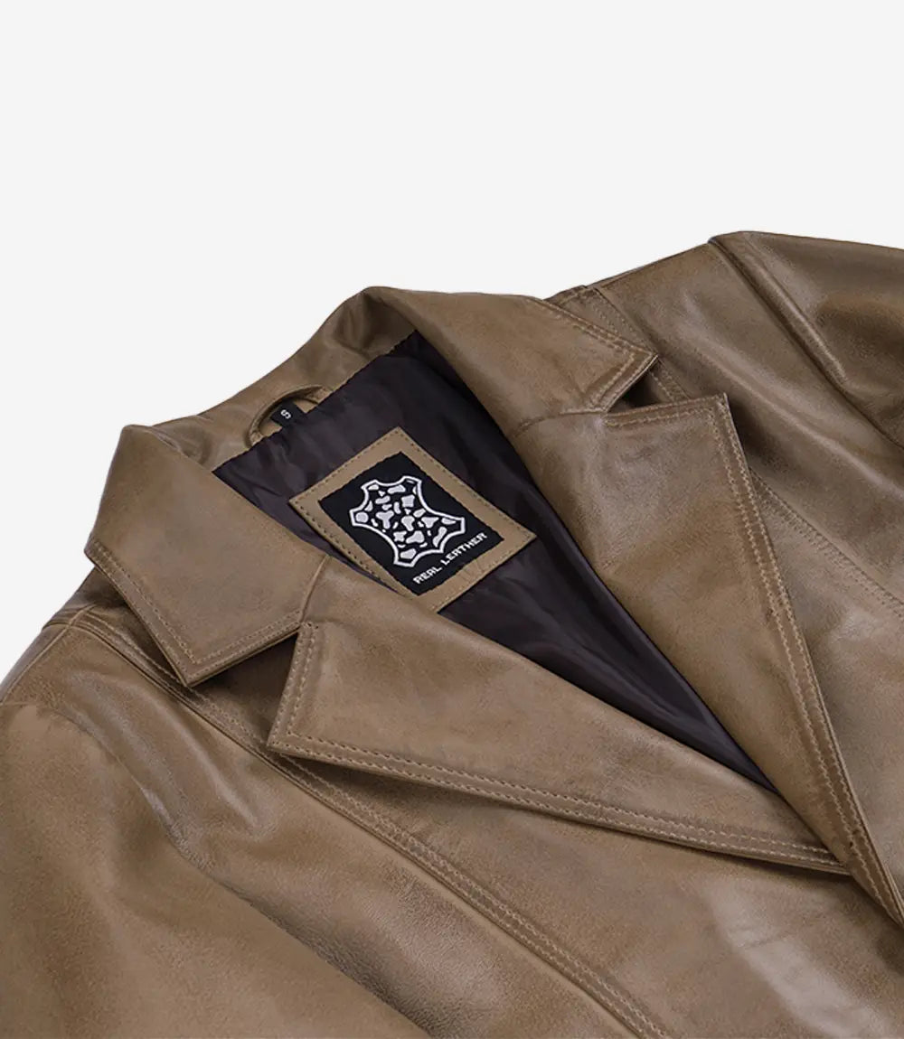 Men's Two Button Camel Wax Lambskin Leather Blazer