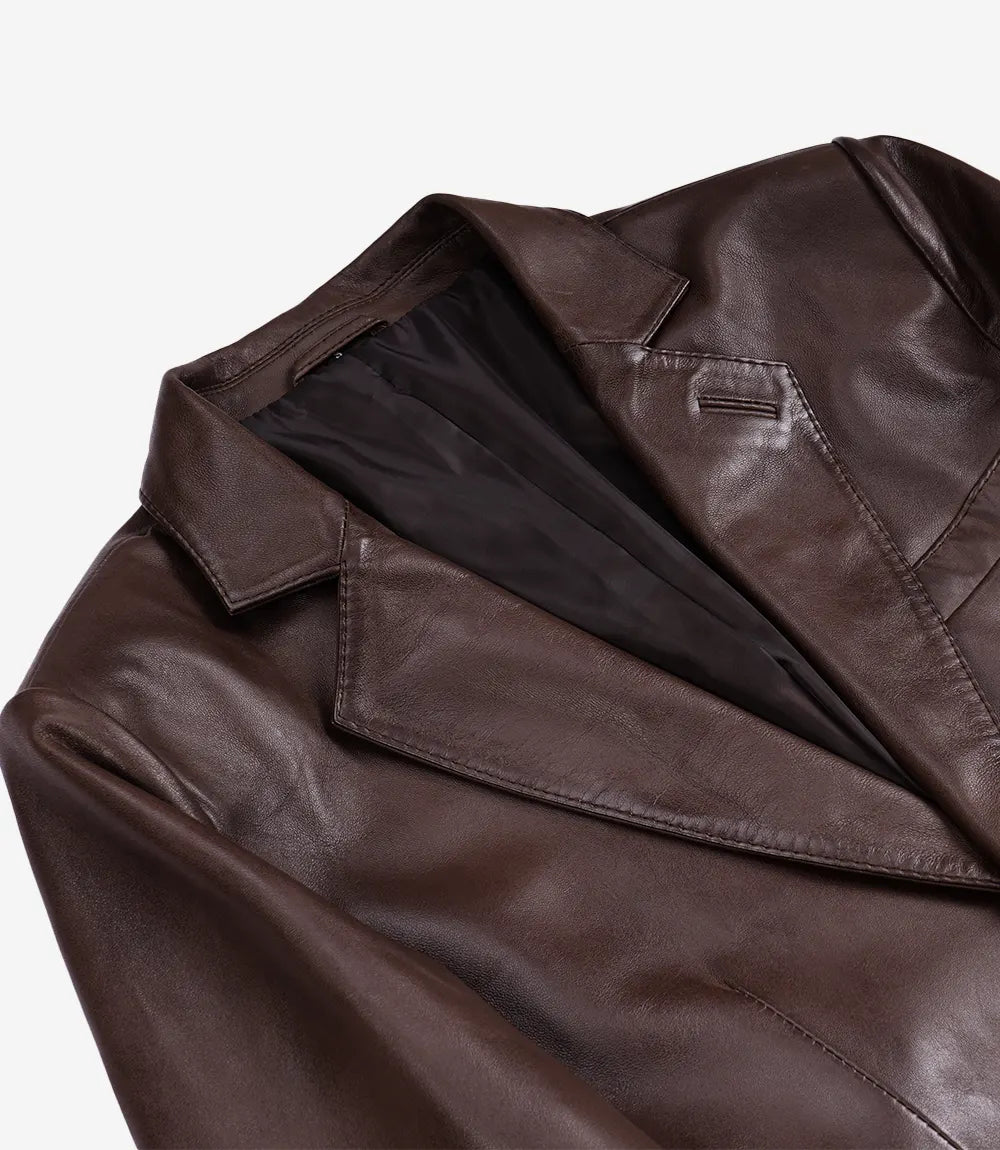 Men's Dark Brown Lambskin Leather Two Button Blazer