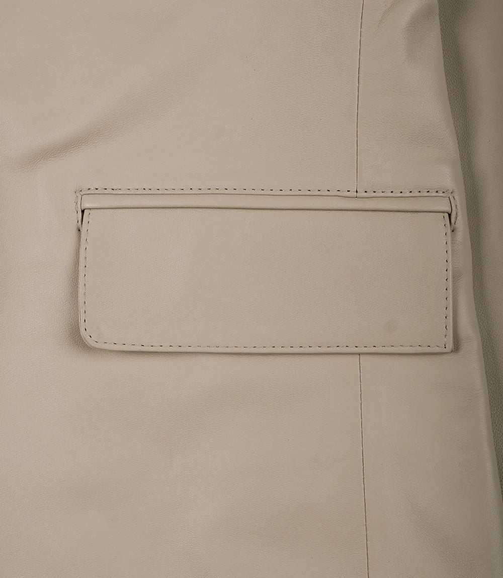 Men's Beige Real Leather Blazer Jacket