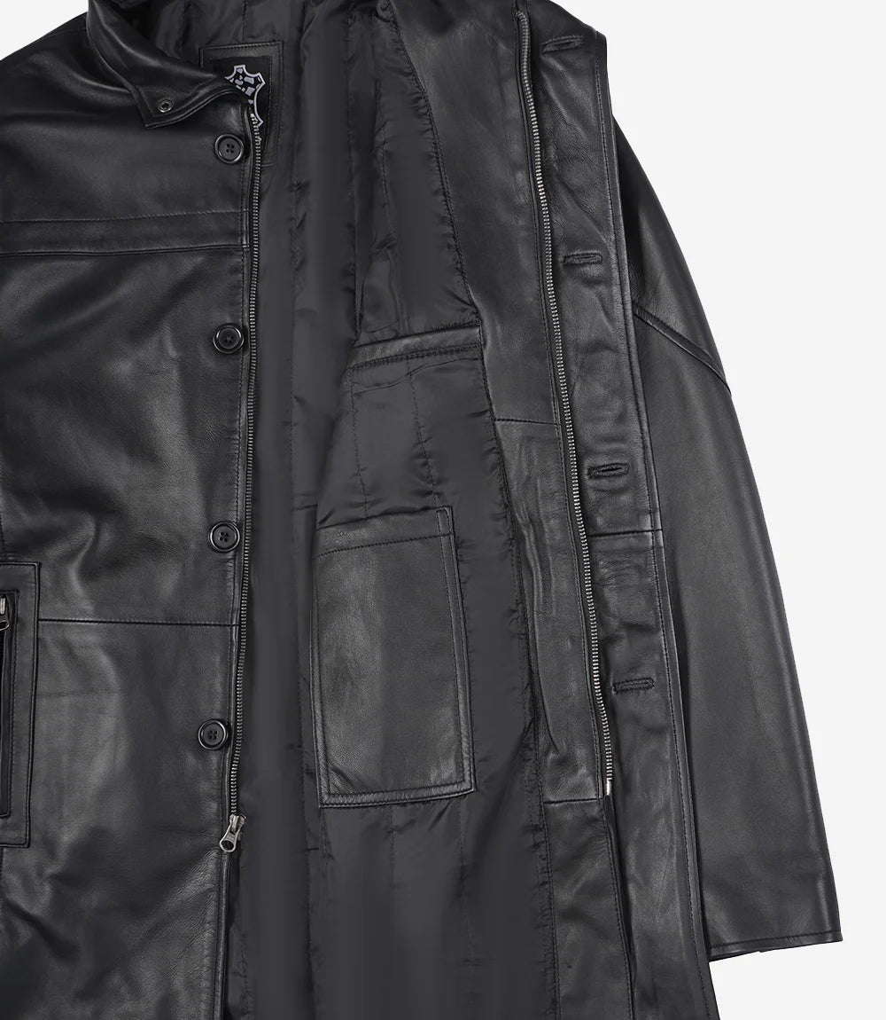 Men's Real Lambskin Black Leather Car Coat