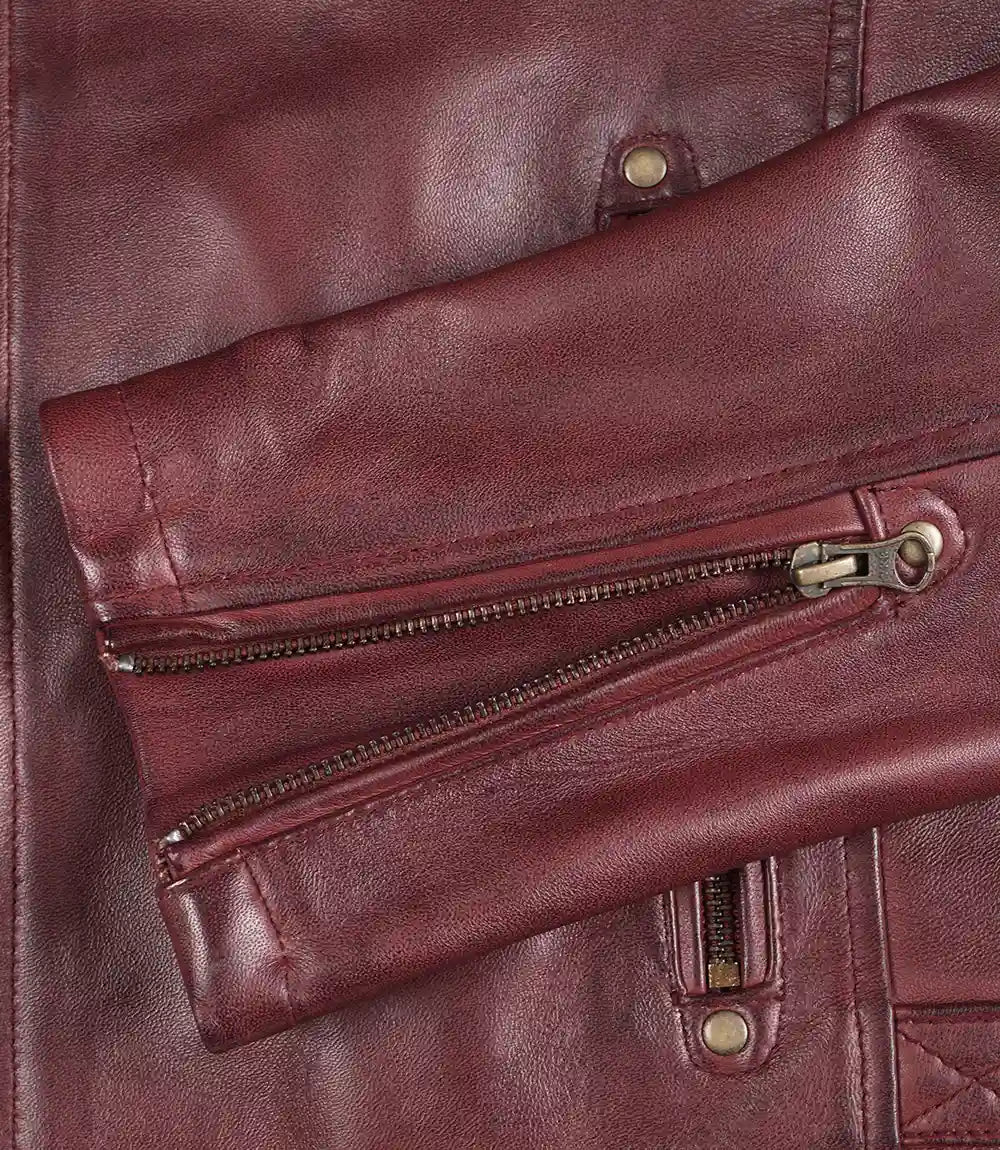 Burgundy Cafe Racer Real Leather Jacket for Men
