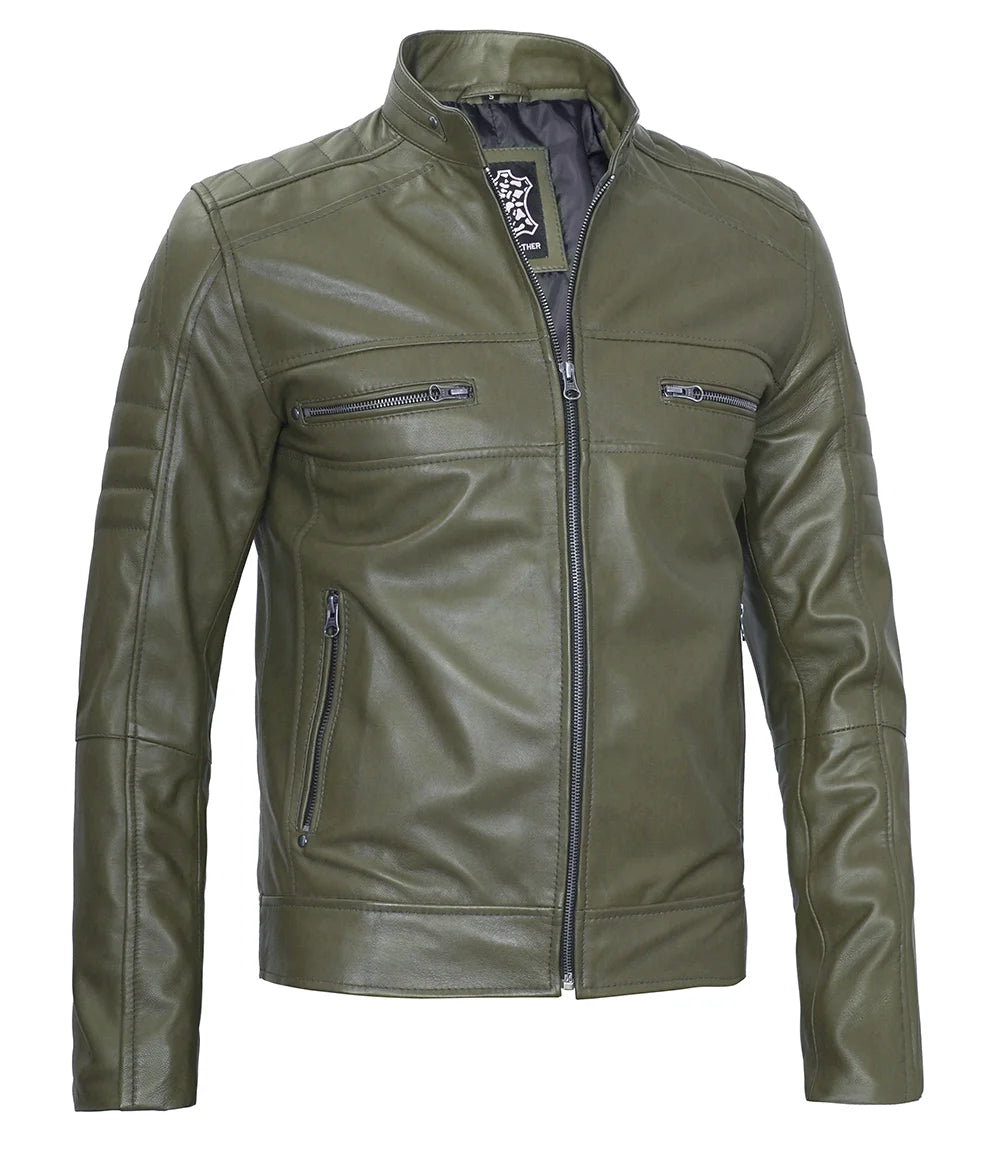 Arya Men Cafe Racer Dark Green Real Leather Jacket