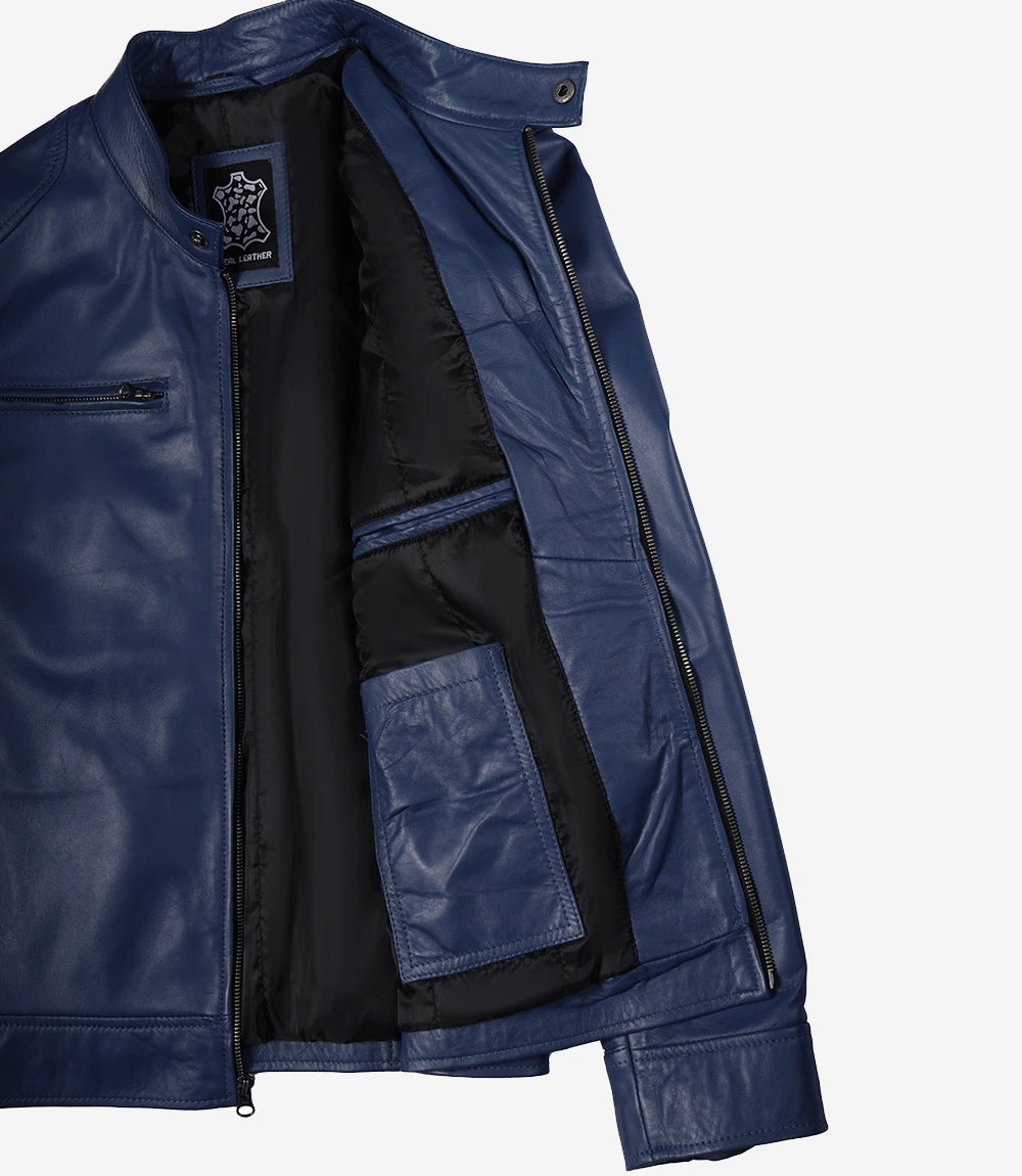 Men's Dodge Blue Cafe Racer Leather Jacket