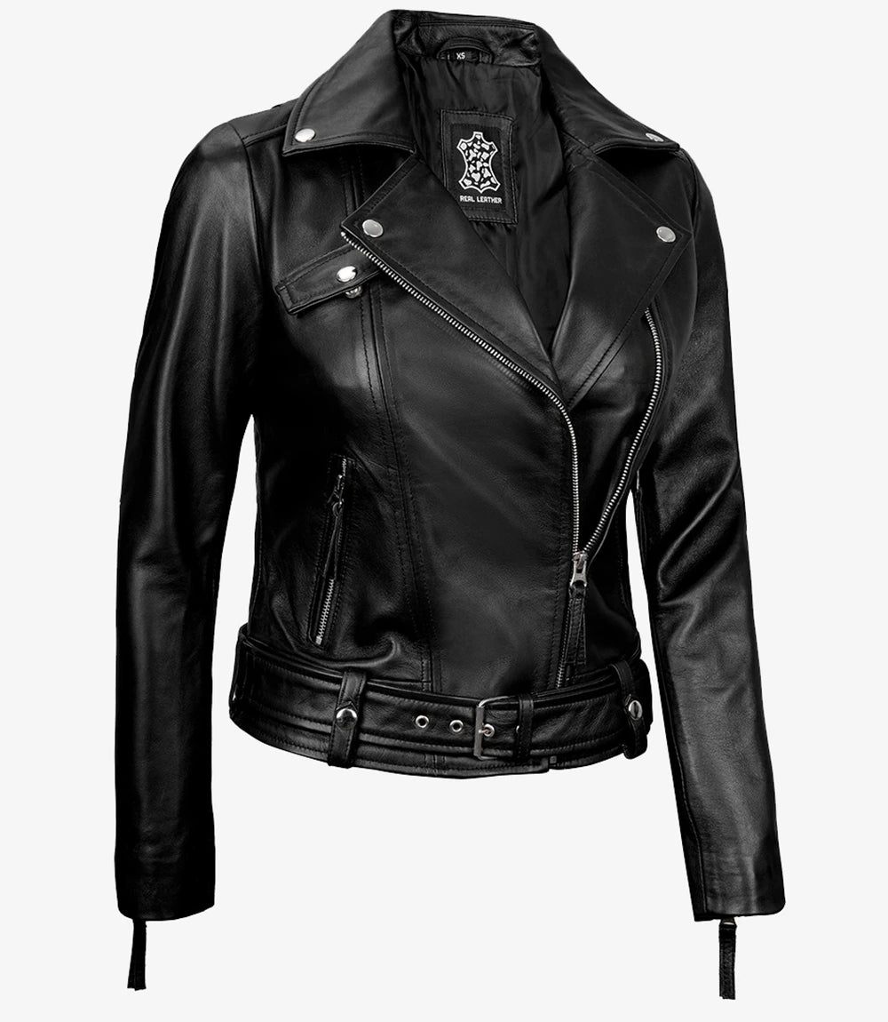 Women's Black Asymmetrical Real Leather Biker Jacket