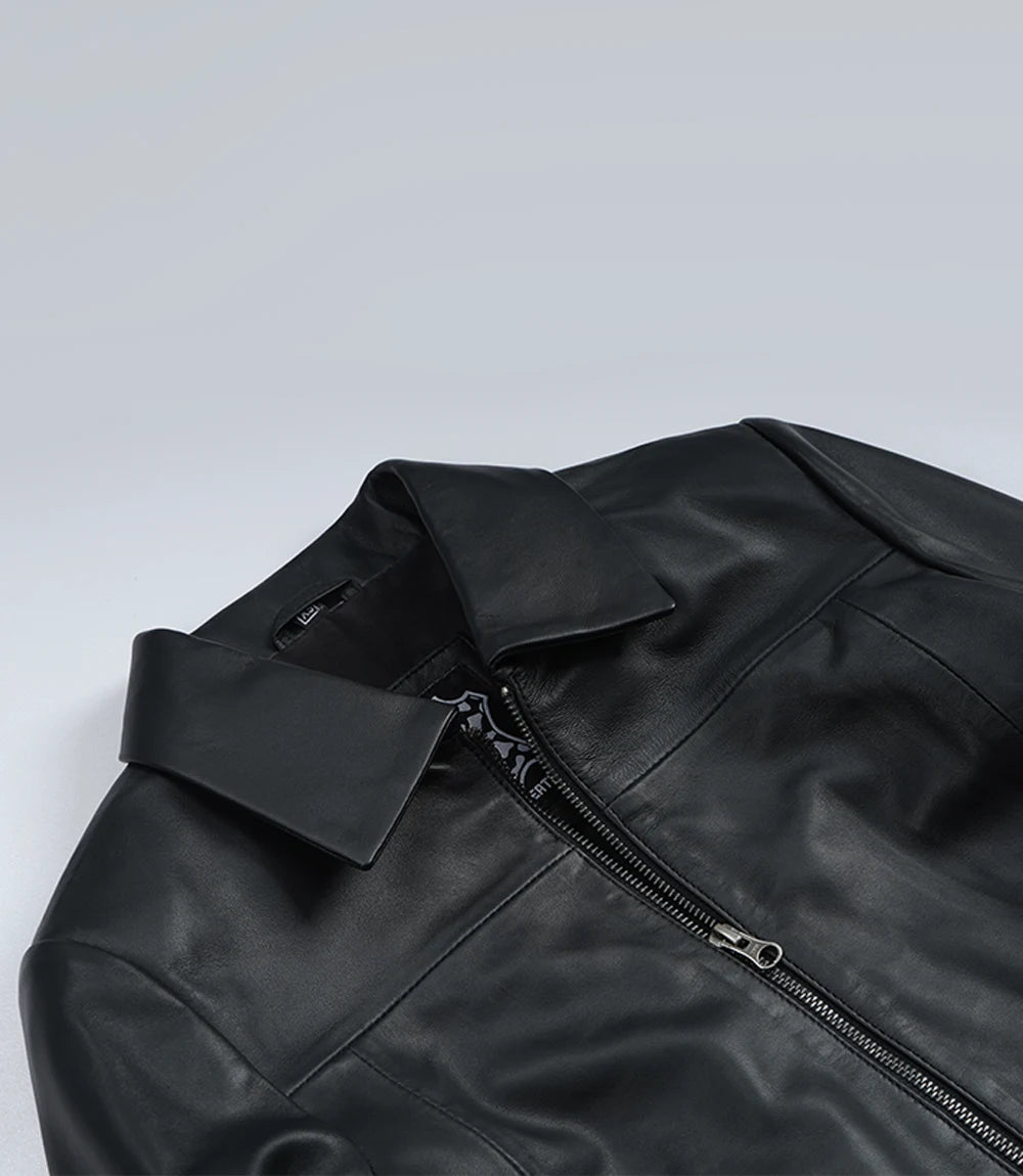 Women's Classic Black Harrington Real Leather Jacket