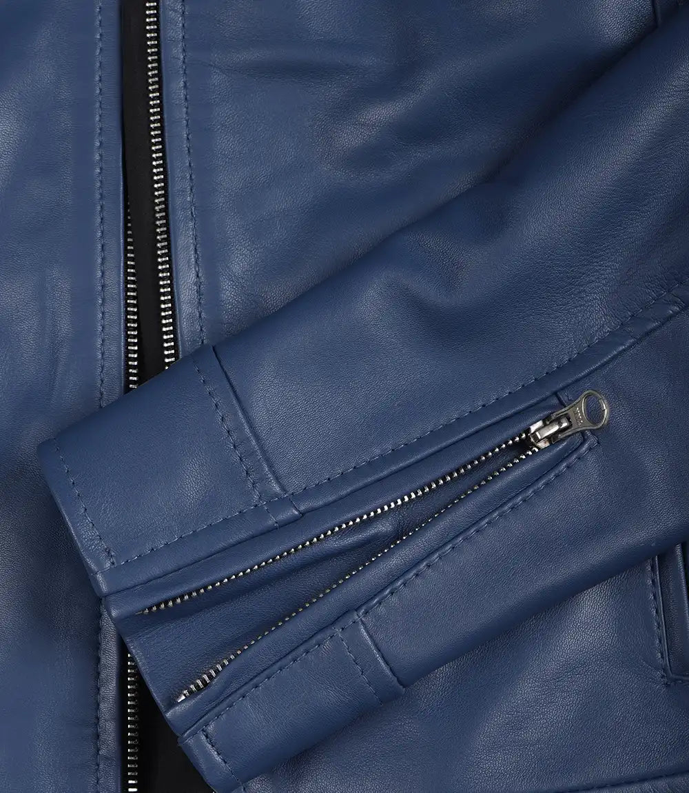 Women's Blue Cafe Racer Leather Jacket