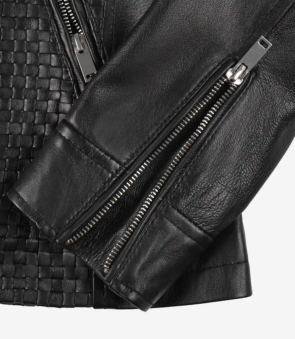Women's Black Leather Cafe Racer Textured Jacket