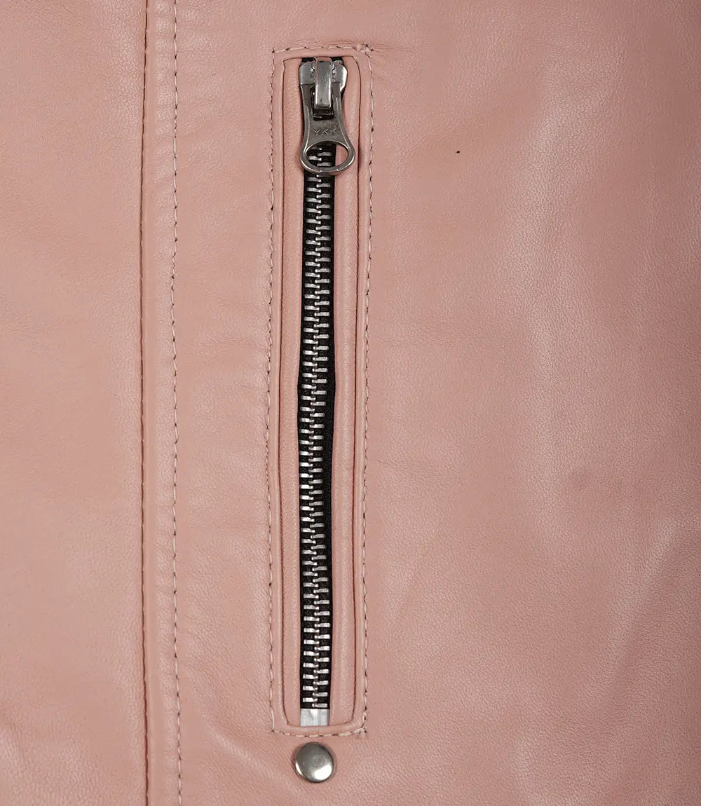 Women's Pink Cafe Racer Real Leather Jacket