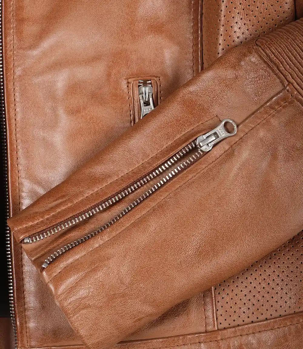 Women's Tan Brown Cafe Racer Leather Jacket