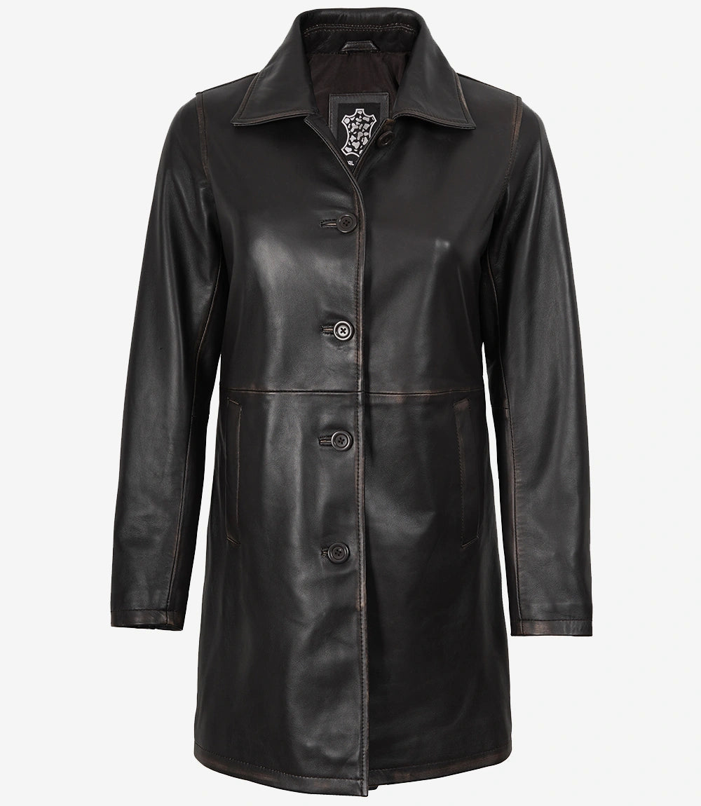 Women's Vintage Dark Brown Lambskin Leather Car Coat