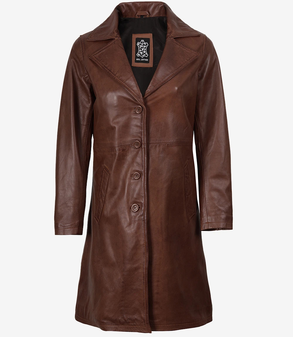 Women's Cognac Brown Real Leather Coat