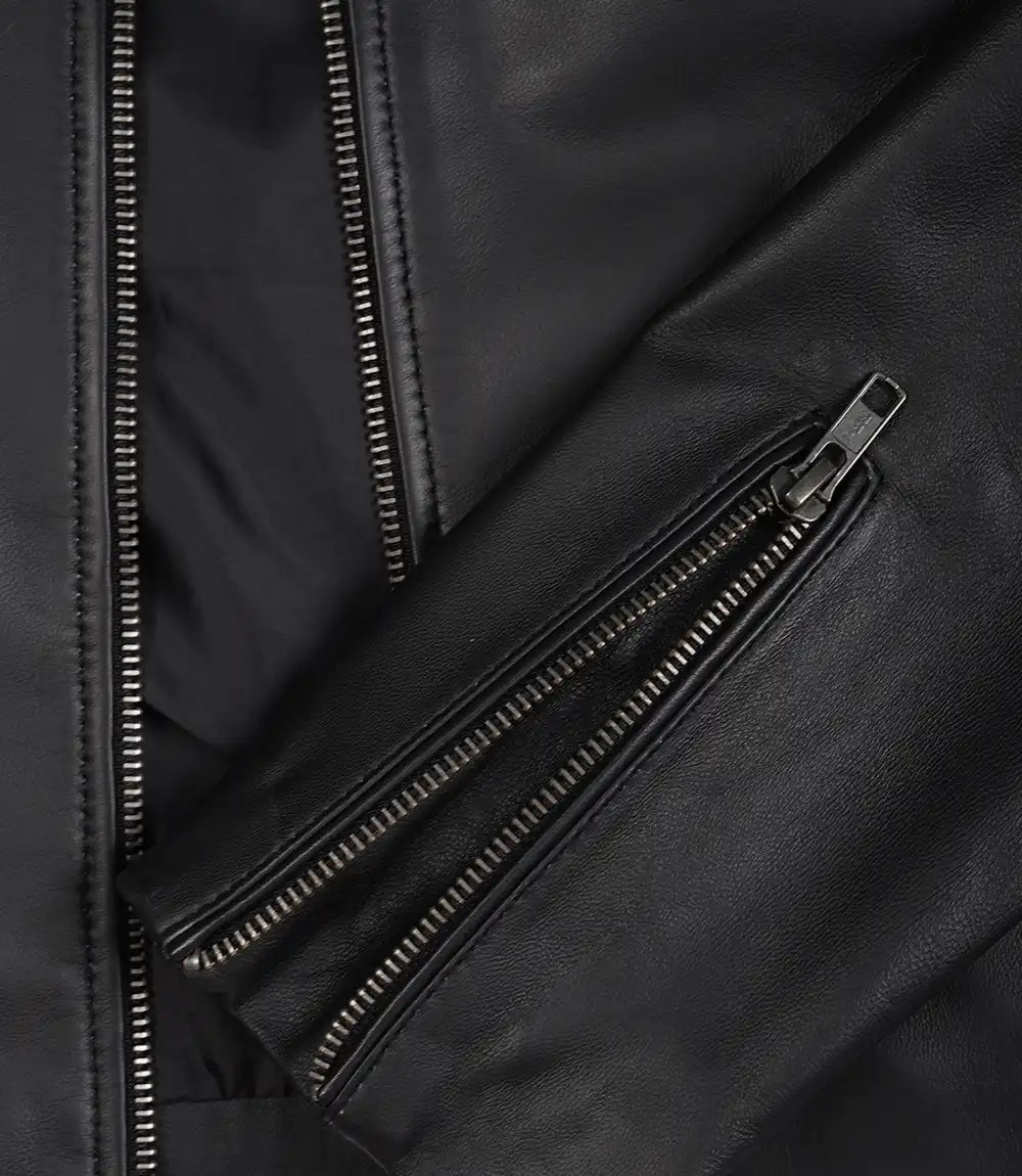Women's Black Harrington Style Real Leather Jacket