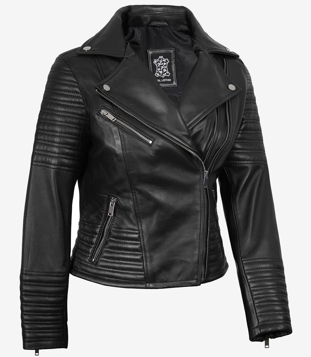 Women's Black Asymmetrical Biker Leather Jacket