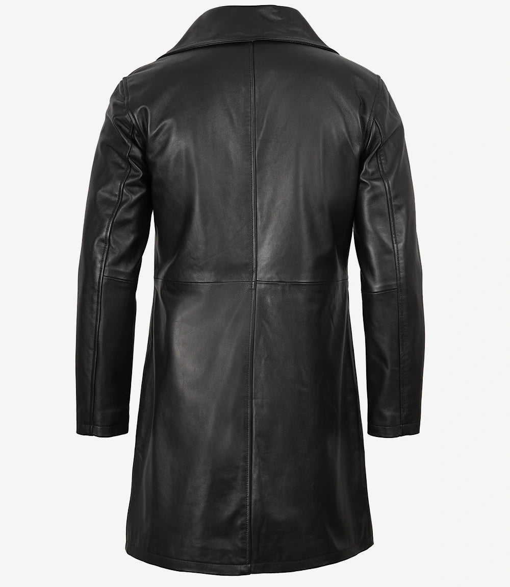 Men's Black 3/4 Length Real Leather Car Coat