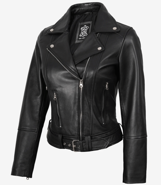 Women's Black Leather Asymmetrical Biker Jacket