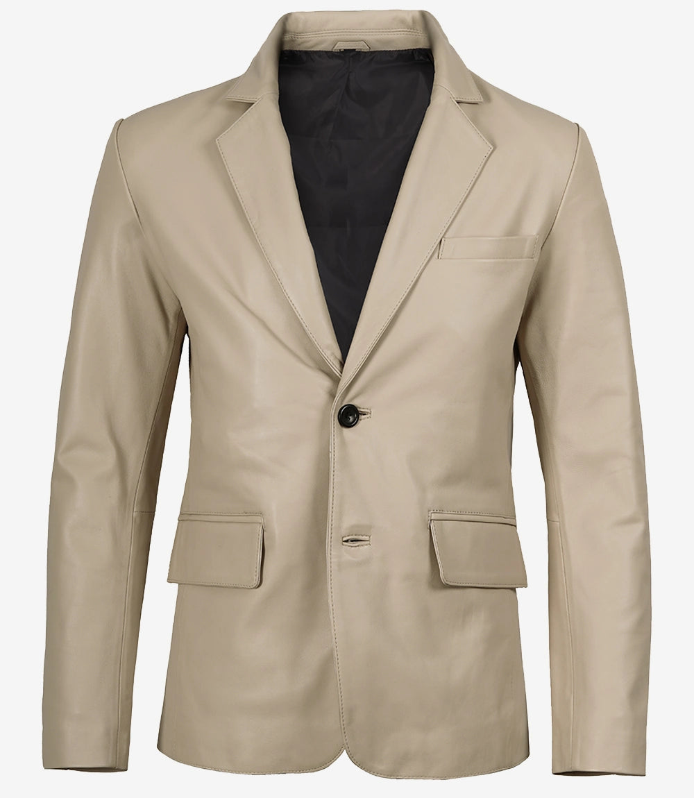 Men's Beige Real Leather Blazer Jacket