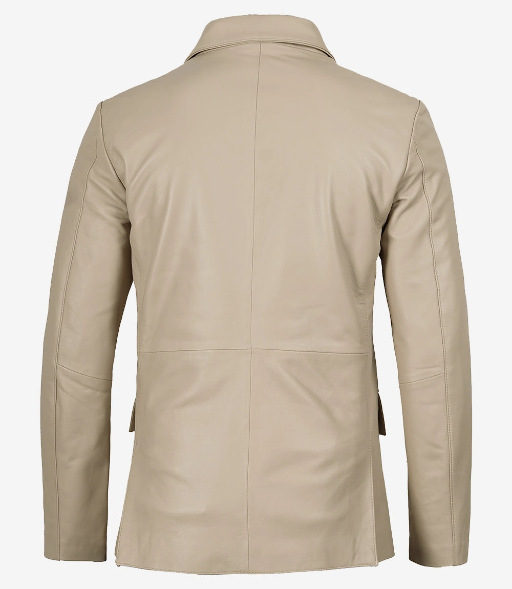 Men's Beige Real Leather Blazer Jacket