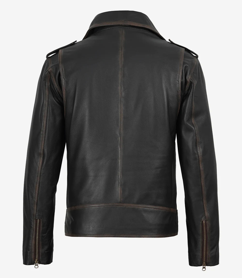 Men's Dark Brown Vintage Asymmetrical Leather Biker Jacket
