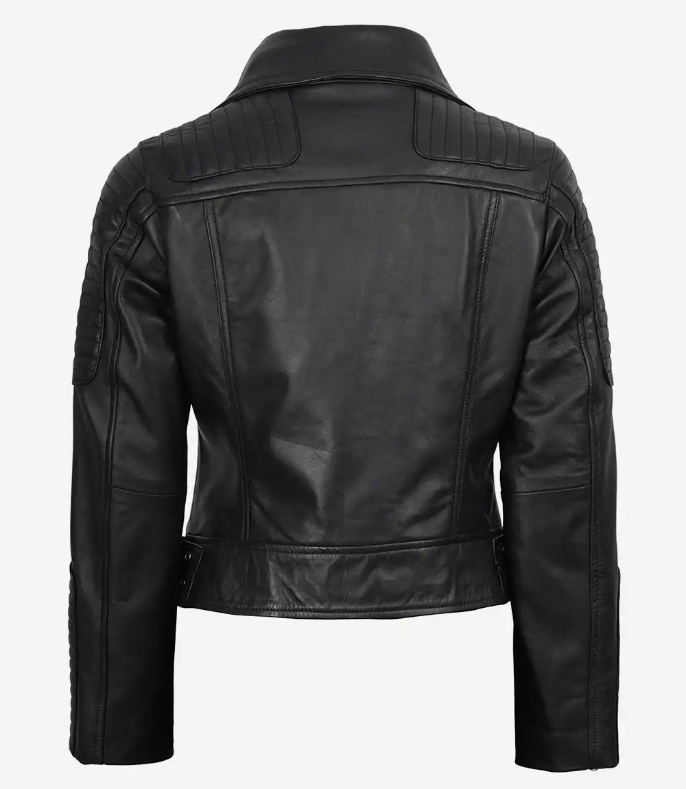 Bari Black Women's Real Leather Biker Jacket