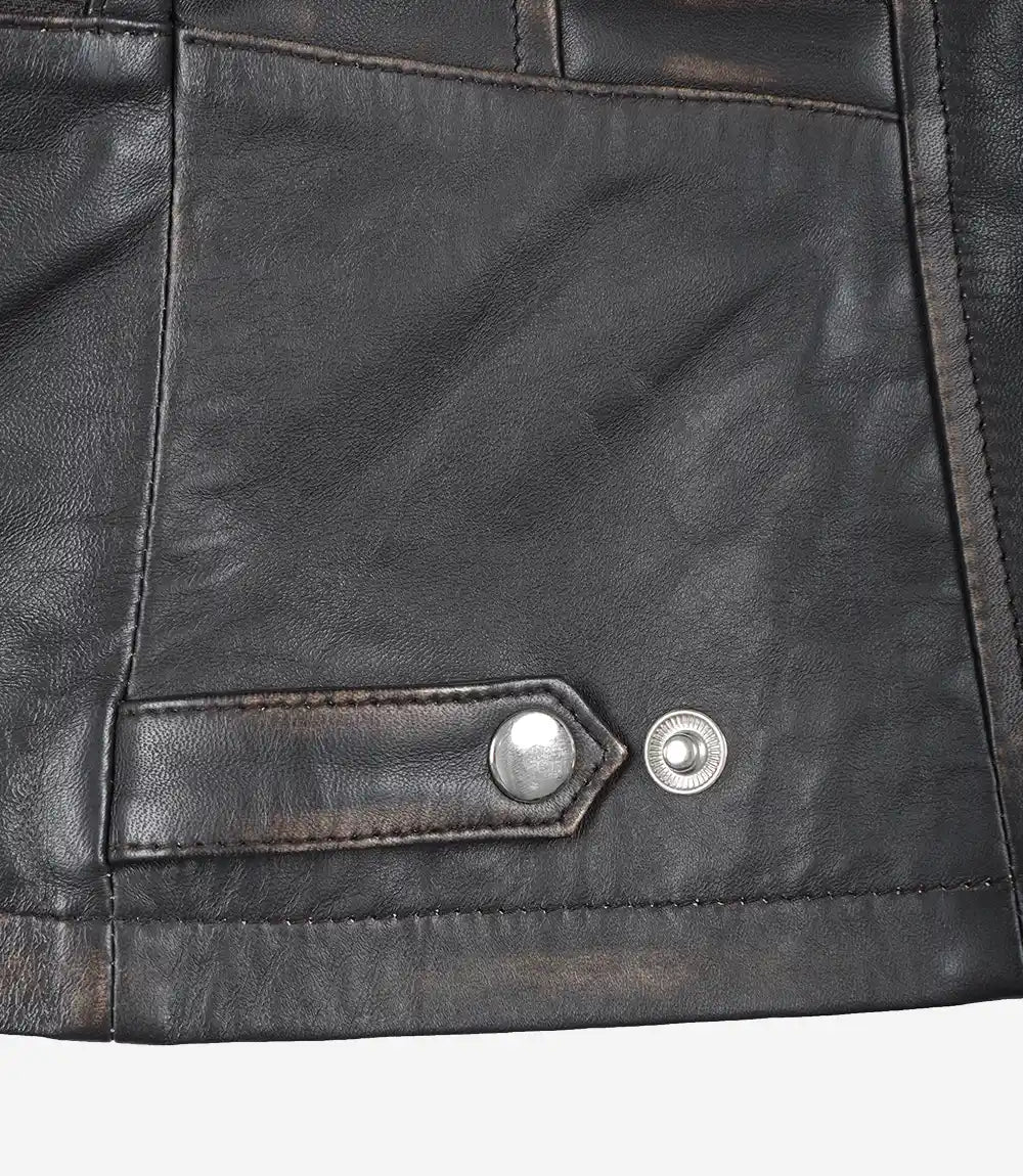 Arya Women's Dark Brown Rub-off Cafe Racer Leather Jacket