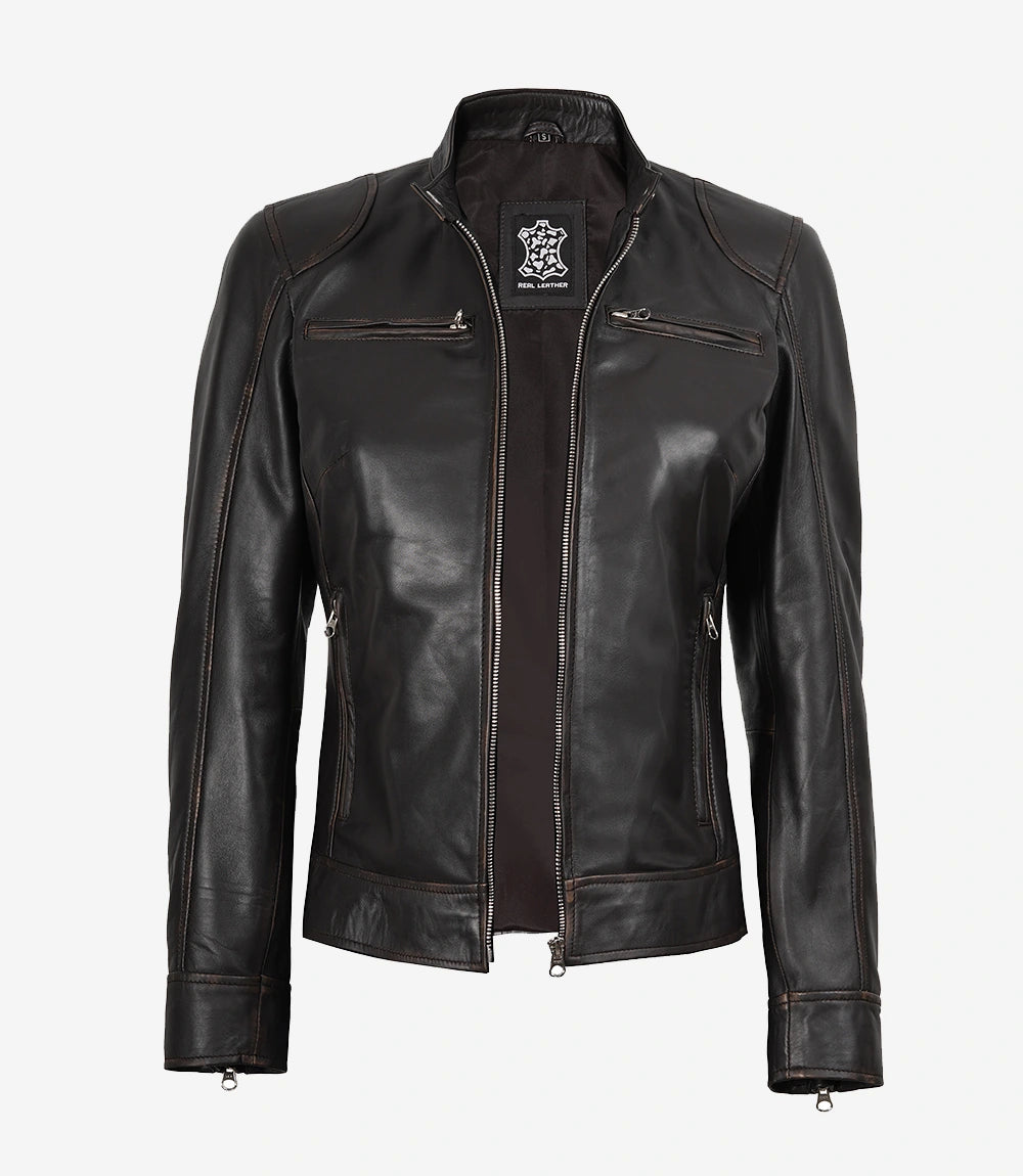 Women's Rub Off Dark Brown Vintage Leather Jacket