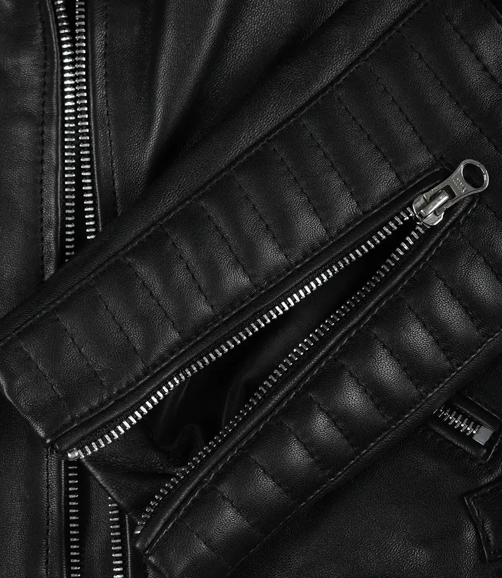 Bari Black Women's Real Leather Biker Jacket