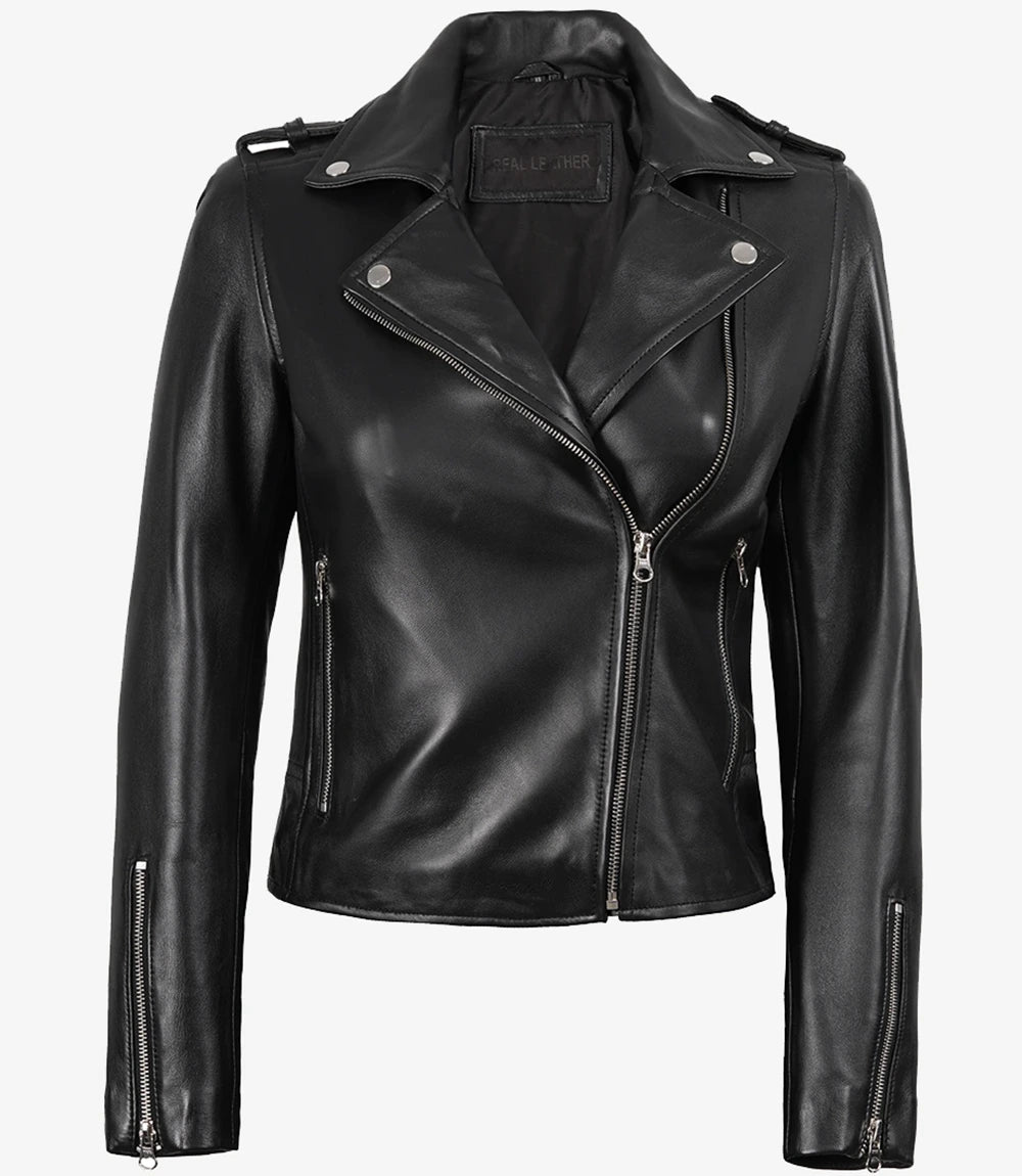 Biker Style Women's Black Leather Jacket