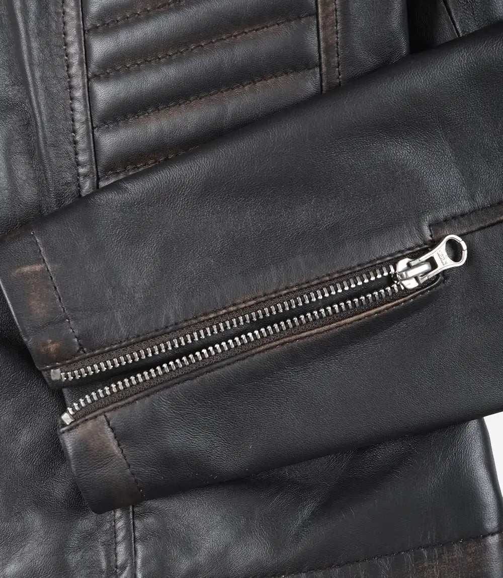 Rachel Women's Dark Brown Rub-off Cafe Racer Leather Jacket