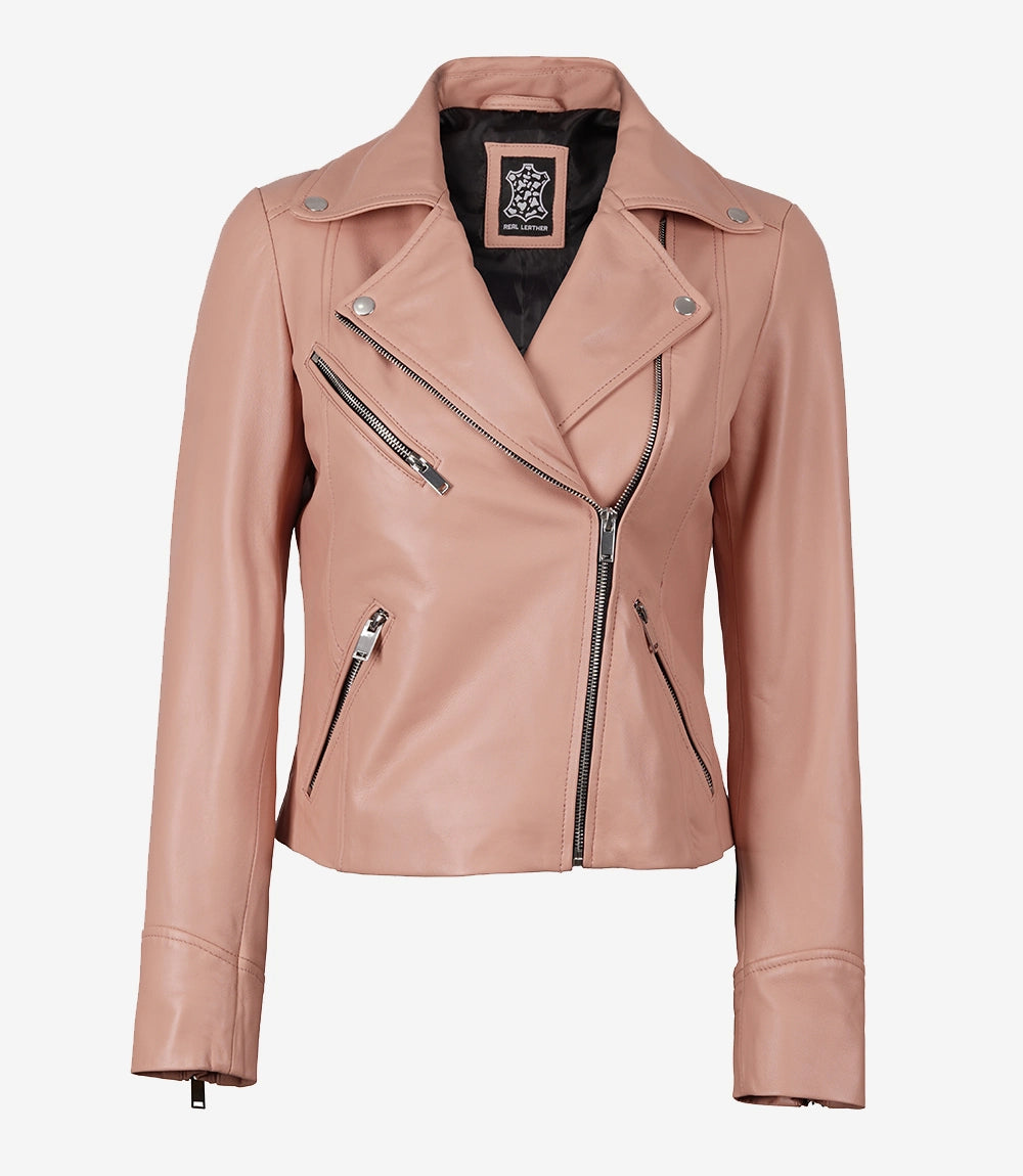 Ninfa Women Biker Real Leather Pink Jacket