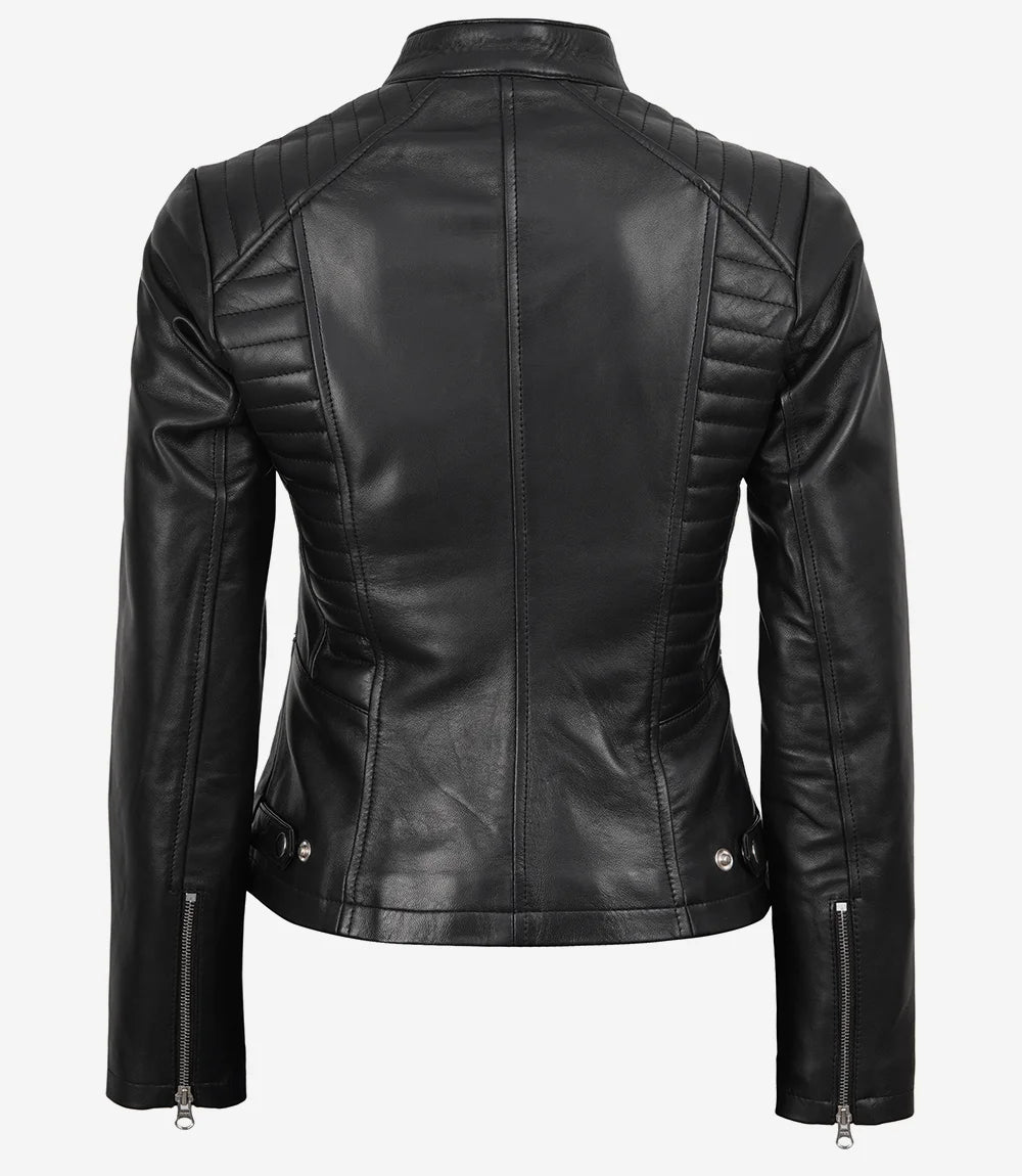 Women's Cafe Racer Black Leather Jacket