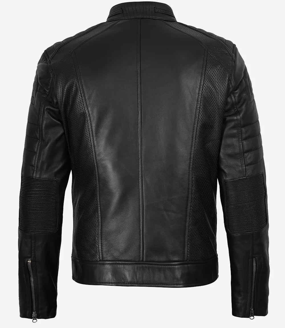 Men’s Black Lambskin Leather Cafe Racer Jacket