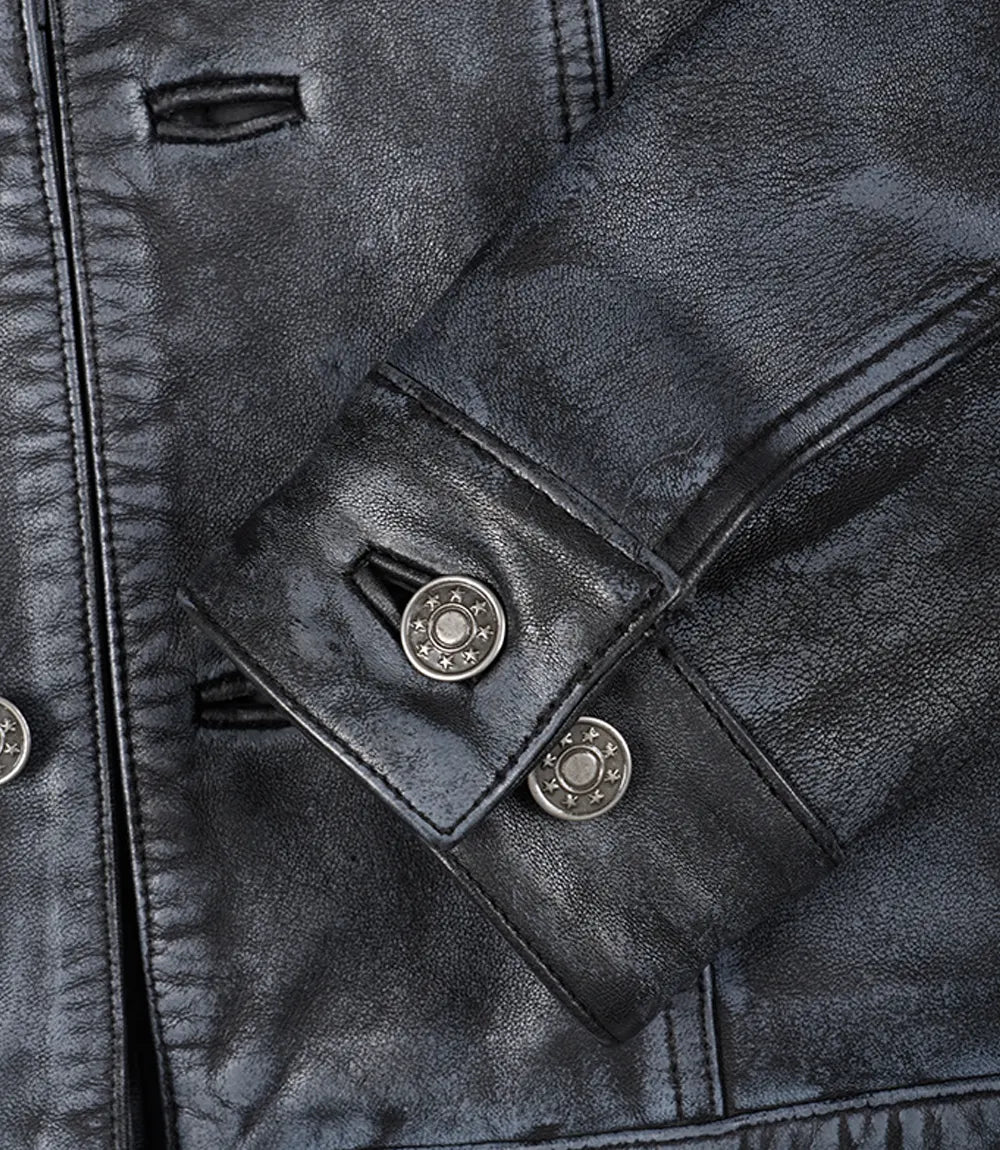 Men’s Black Real Leather Trucker Jacket | Washed Distressed Leather