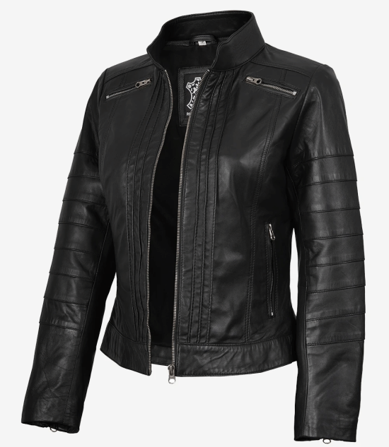 Women's Black Real Leather Cafe Racer Jacket