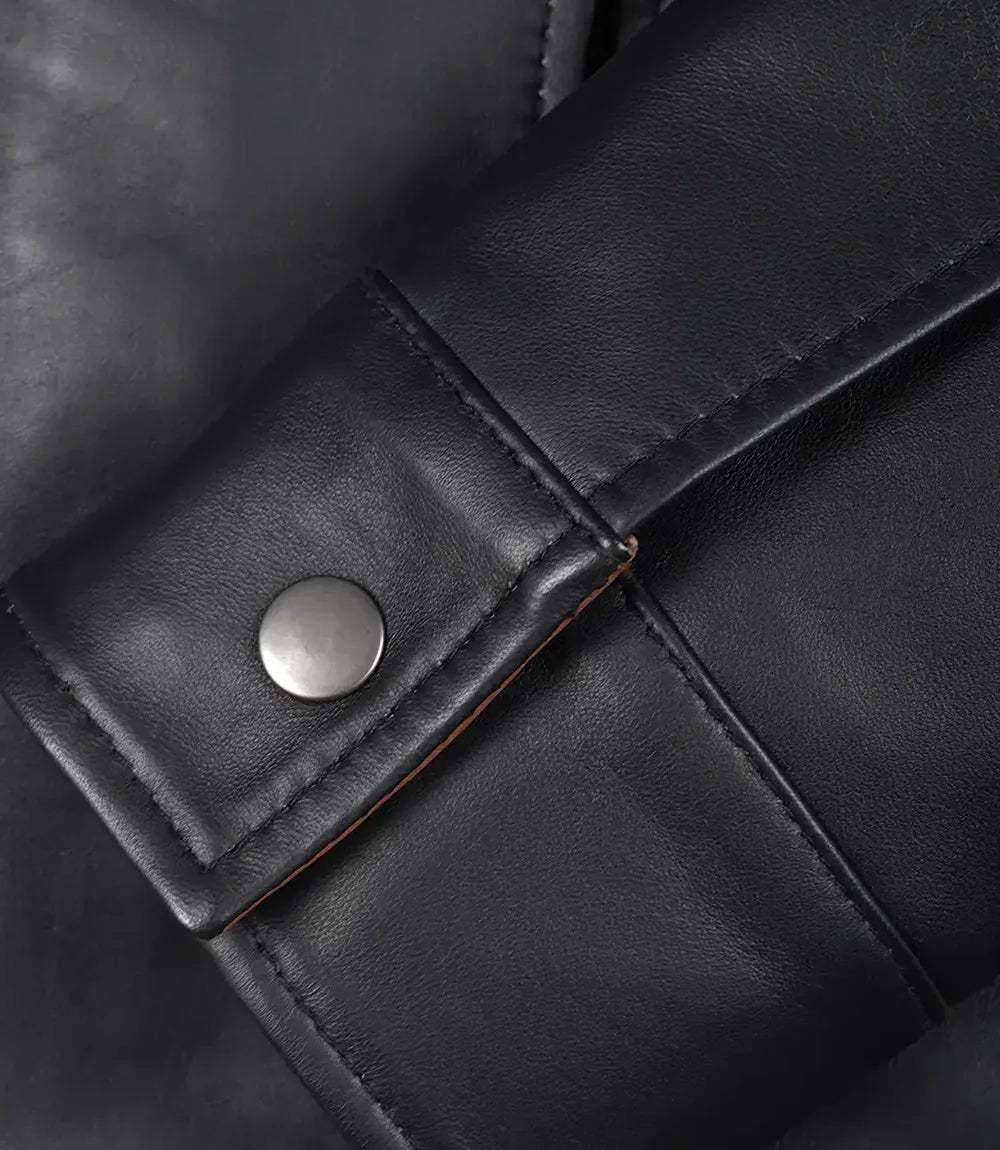 Women's Wide Lapel Black Leather Jacket
