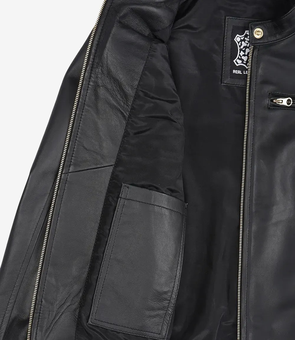 Women’s Black Biker Leather Jacket with Golden Accents