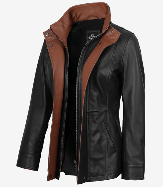 Women's Wide Lapel Black Leather Jacket