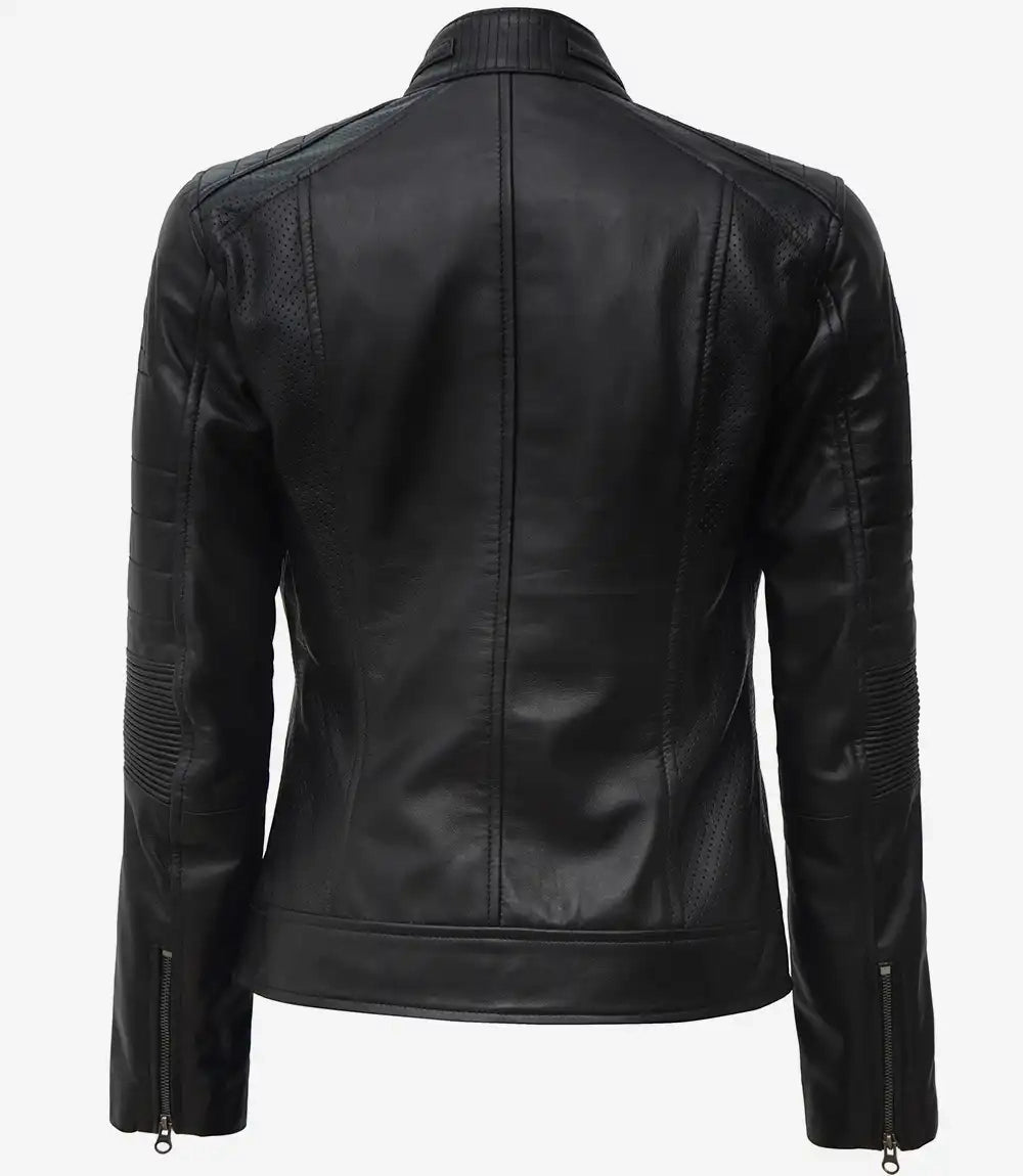Women's Black Cafe Racer Real Lambskin Leather Jacket