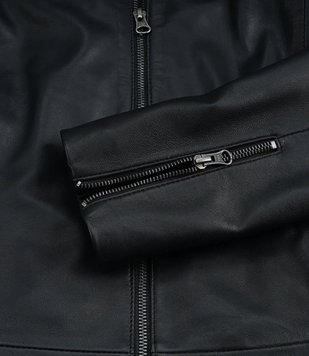 Women's Classic Black Harrington Real Leather Jacket
