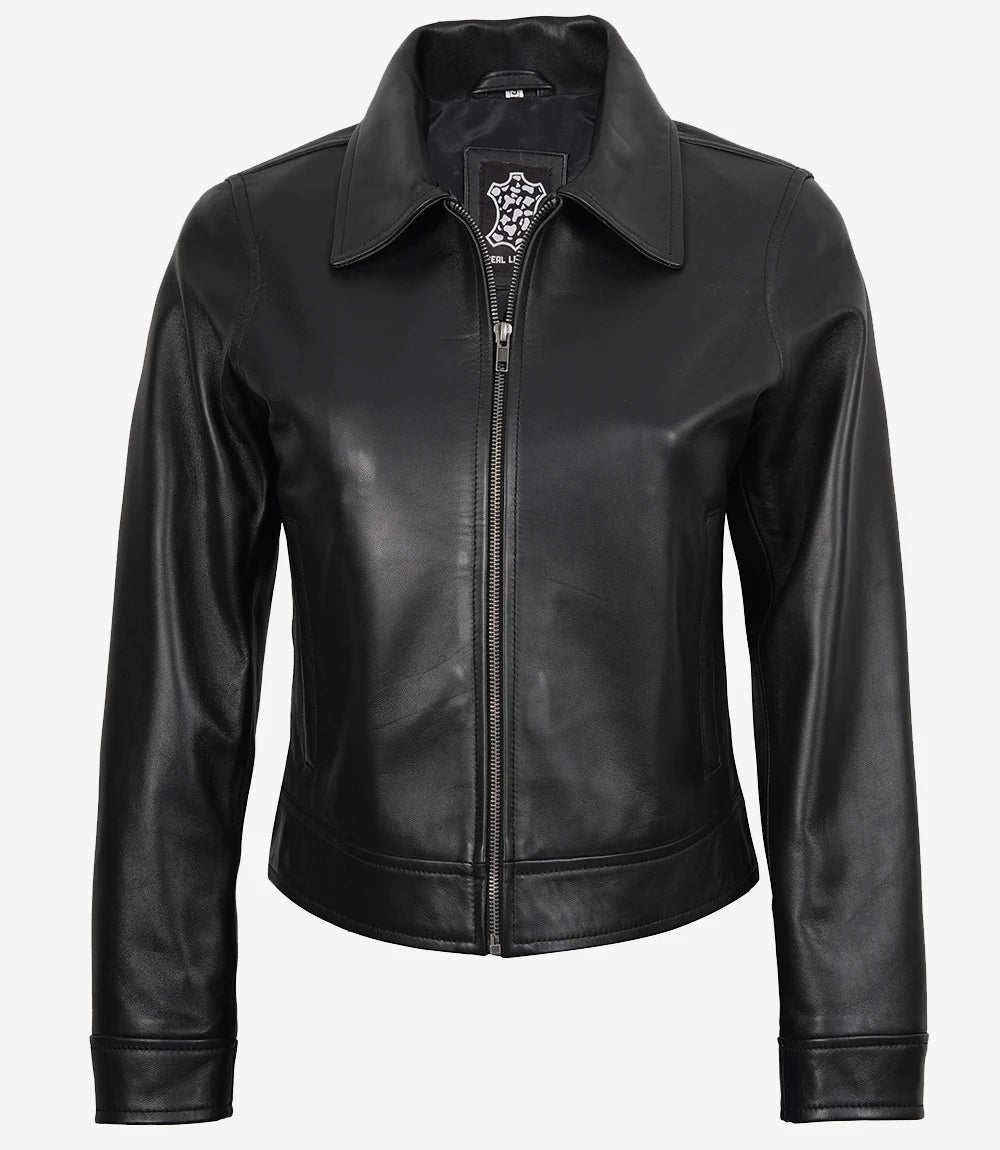 Women's Classic Black Harrington Leather Jacket
